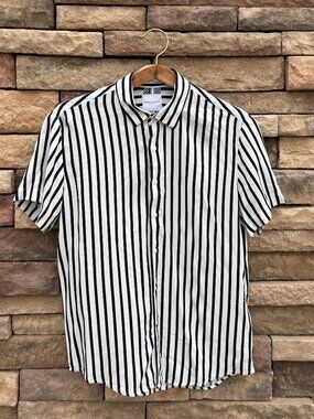 Denim & Flower Ricky Singh Short Sleeve Button-Up – Black & White Stripes – Men’